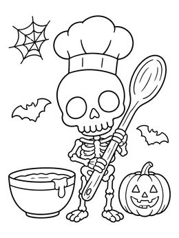 Free printable Cute Skeleton Chef With Spoon coloring page