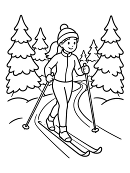 Free printable Cross Country Skier In The Forest coloring page