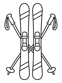A simple skiing coloring page featuring a pair of skis and crossed poles.