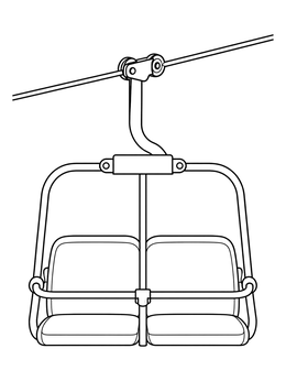 A double chairlift hanging from a cable in this skiing coloring page.