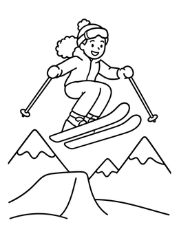 Free printable Young Skier Jumping Over Snow coloring page