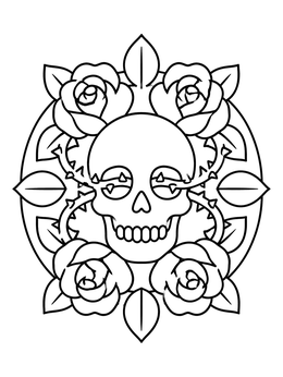 Free printable Skull And Roses Tattoo Art coloring page