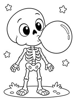 Free printable Cute Skeleton Blowing Bubblegum coloring page