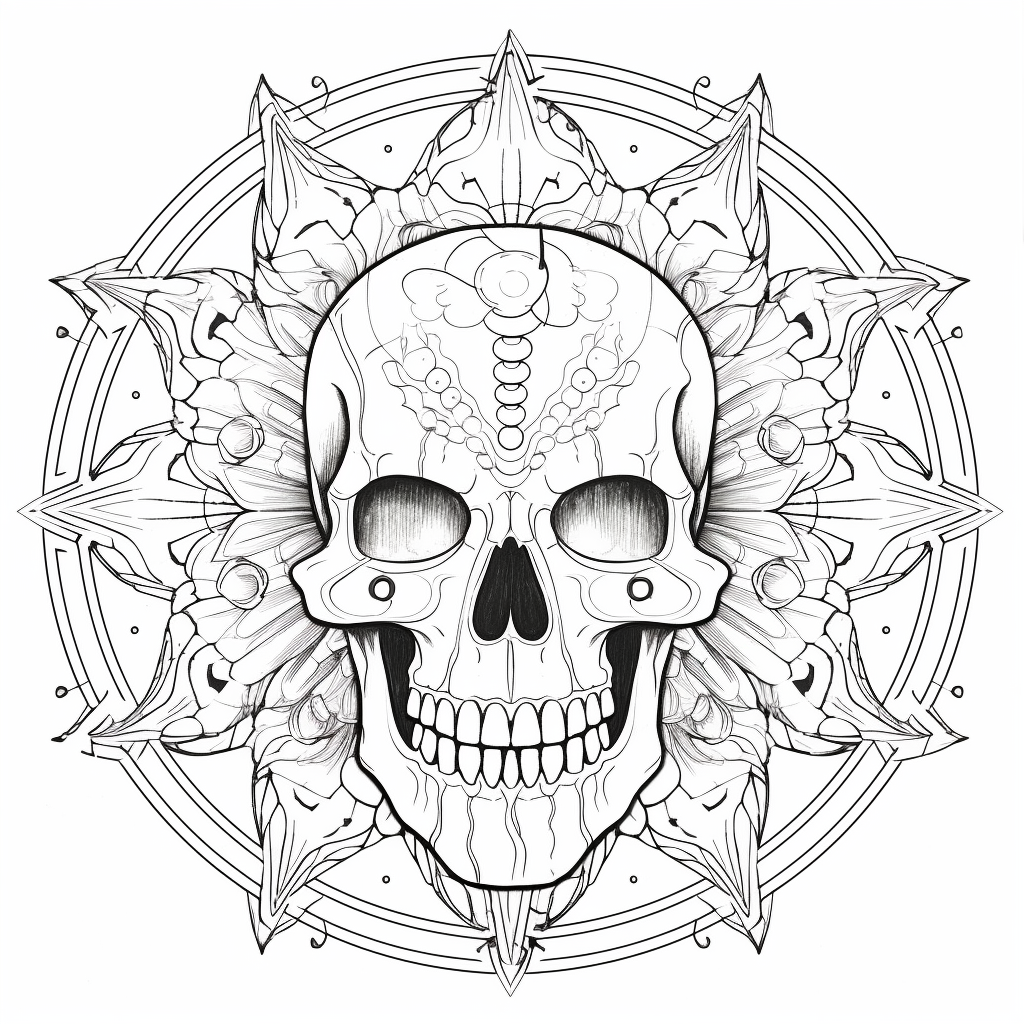 Skull Mandala Coloring Art - Coloring Page