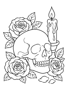 Free printable Skull With Roses And Candle coloring page