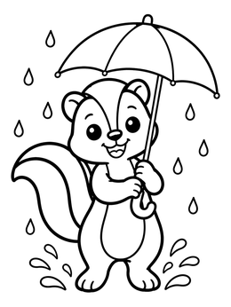 Free printable Cute Skunk In The Rain With Umbrella coloring page