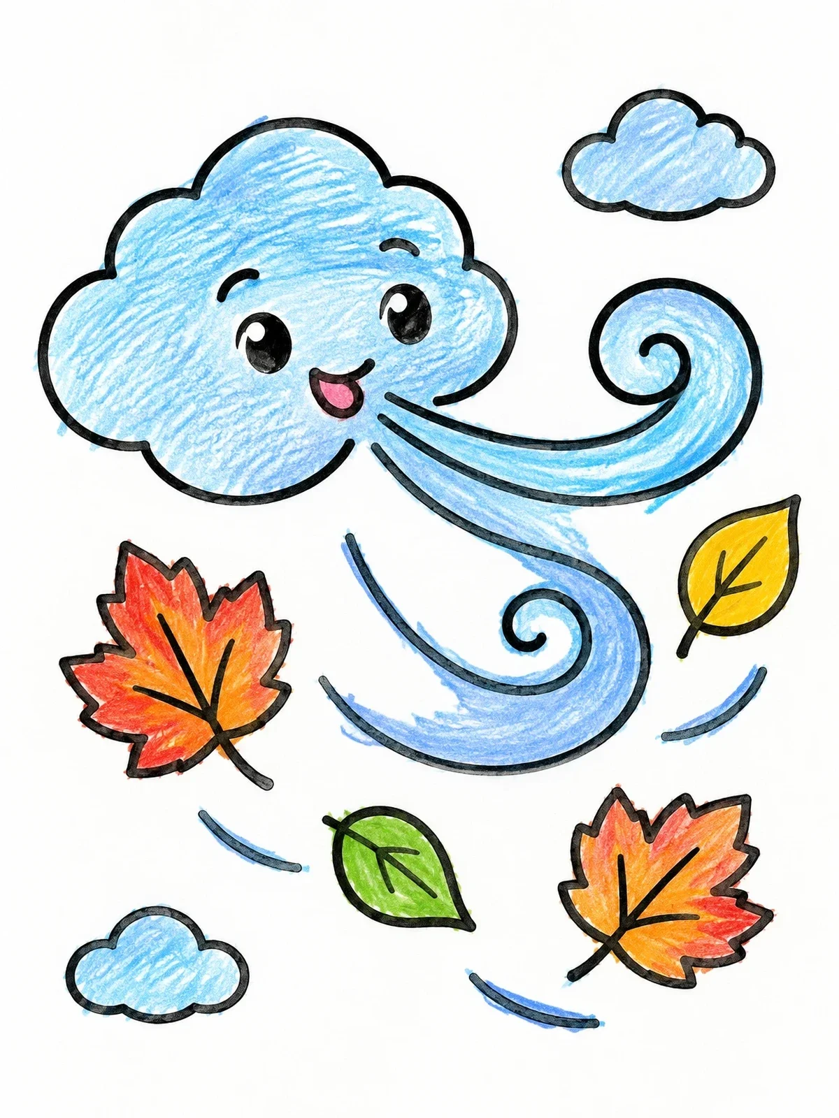 Colored example of the Cute Cloud Blowing Autumn Breeze coloring page