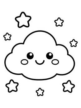 Free printable Cute Smiling Cloud And Stars coloring page