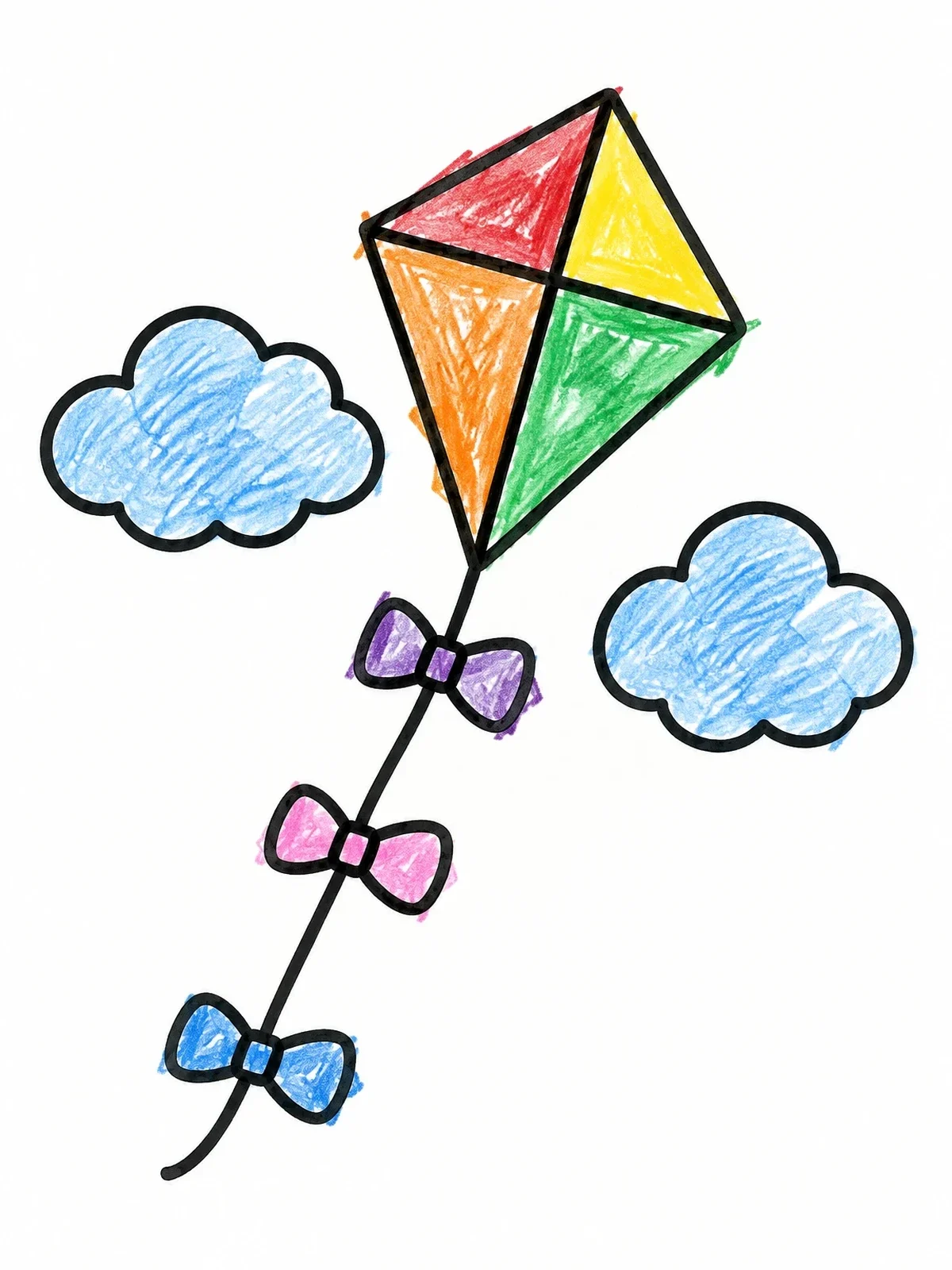 Colored example of the Kite Flying In The Clouds coloring page