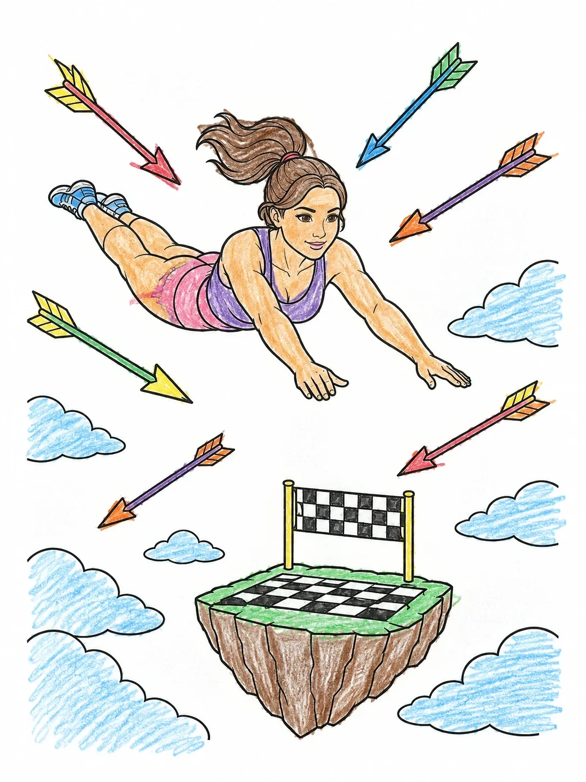 Colored example of the Sky Parkour Dive To The Finish coloring page