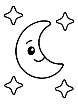 Free printable Smiling Crescent Moon And Stars coloring page