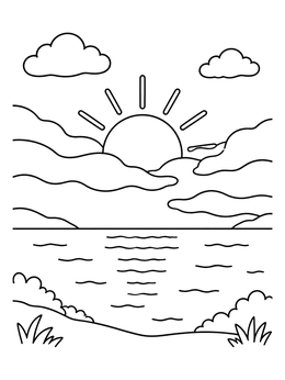Free printable Sun Rising Over Calm Ocean coloring page