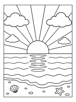 Free printable Sunset Over Ocean And Beach coloring page