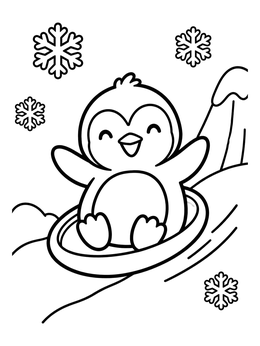 Free printable Cute Penguin On Saucer Sled coloring page