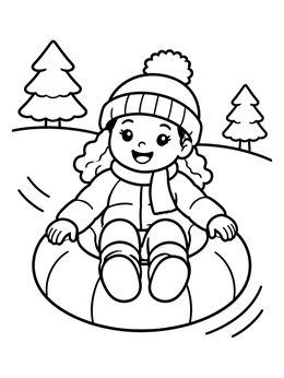 Free printable Girl Snow Tubing Down Hill coloring page