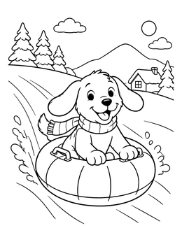 Free printable Puppy Snow Tubing Down Hill coloring page