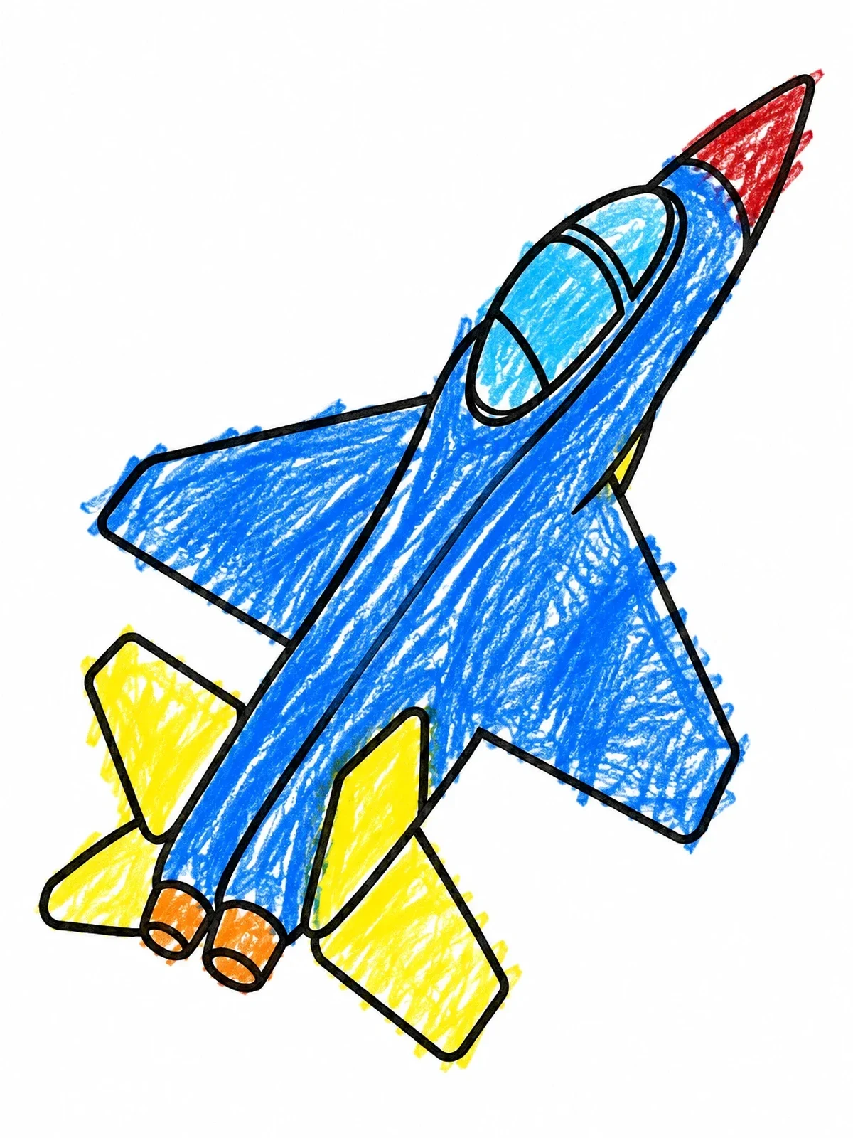 Colored example of the Sleek Flying Jet Fighter coloring page
