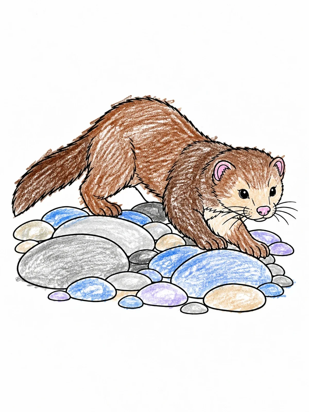Colored example of the Sleek Mink On River Pebbles coloring page