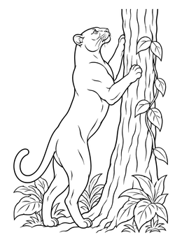 Free printable Sleek Panther Climbing A Jungle Tree coloring page