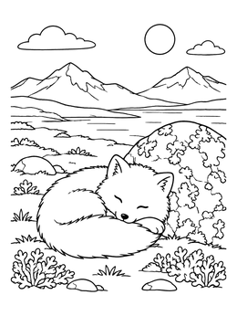 Free printable Sleeping Arctic Fox In The Tundra coloring page