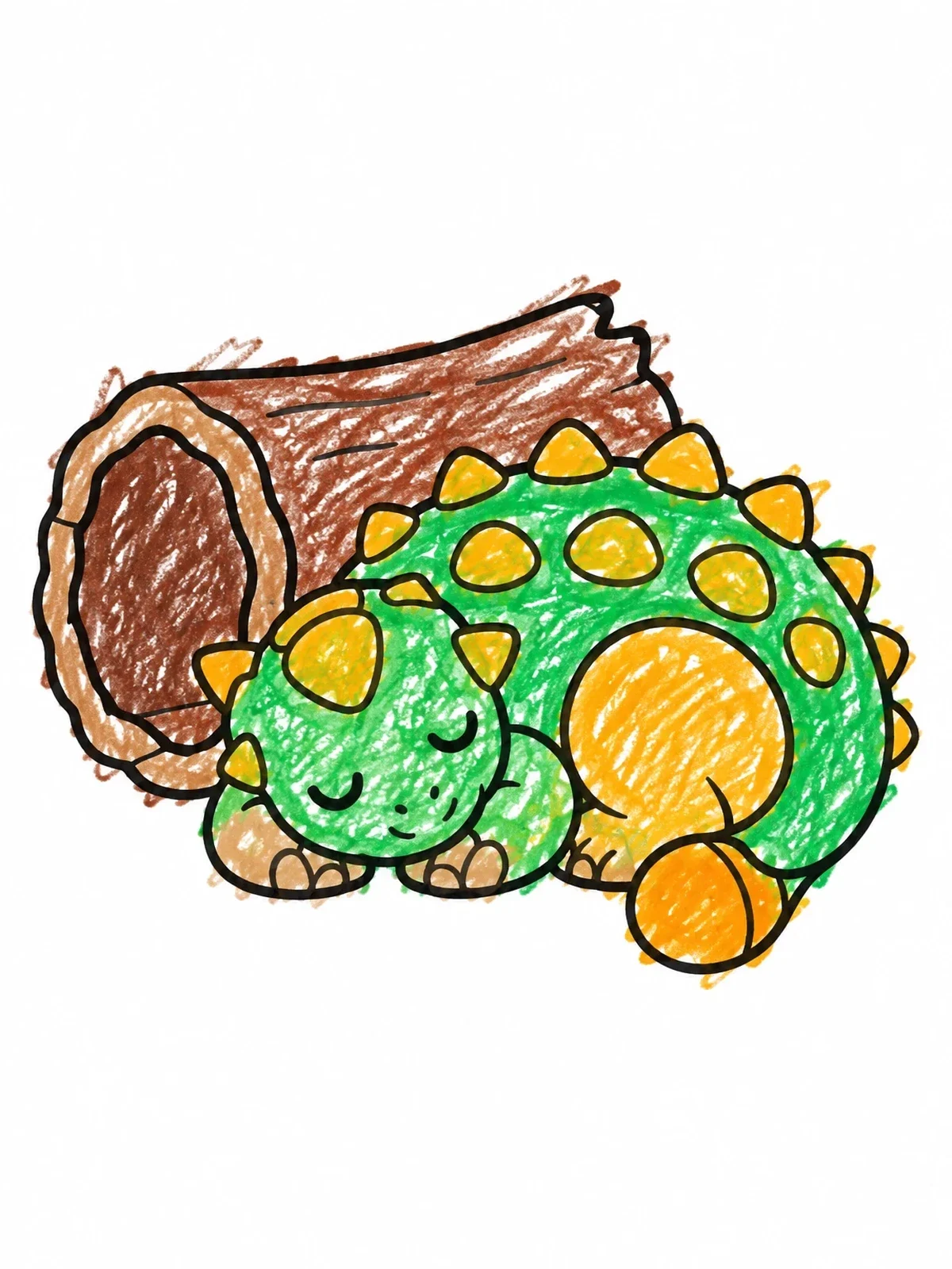 Colored example of the Sleeping Baby Ankylosaurus By Hollow Log coloring page