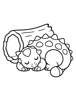 Free printable Sleeping Baby Ankylosaurus By Hollow Log coloring page