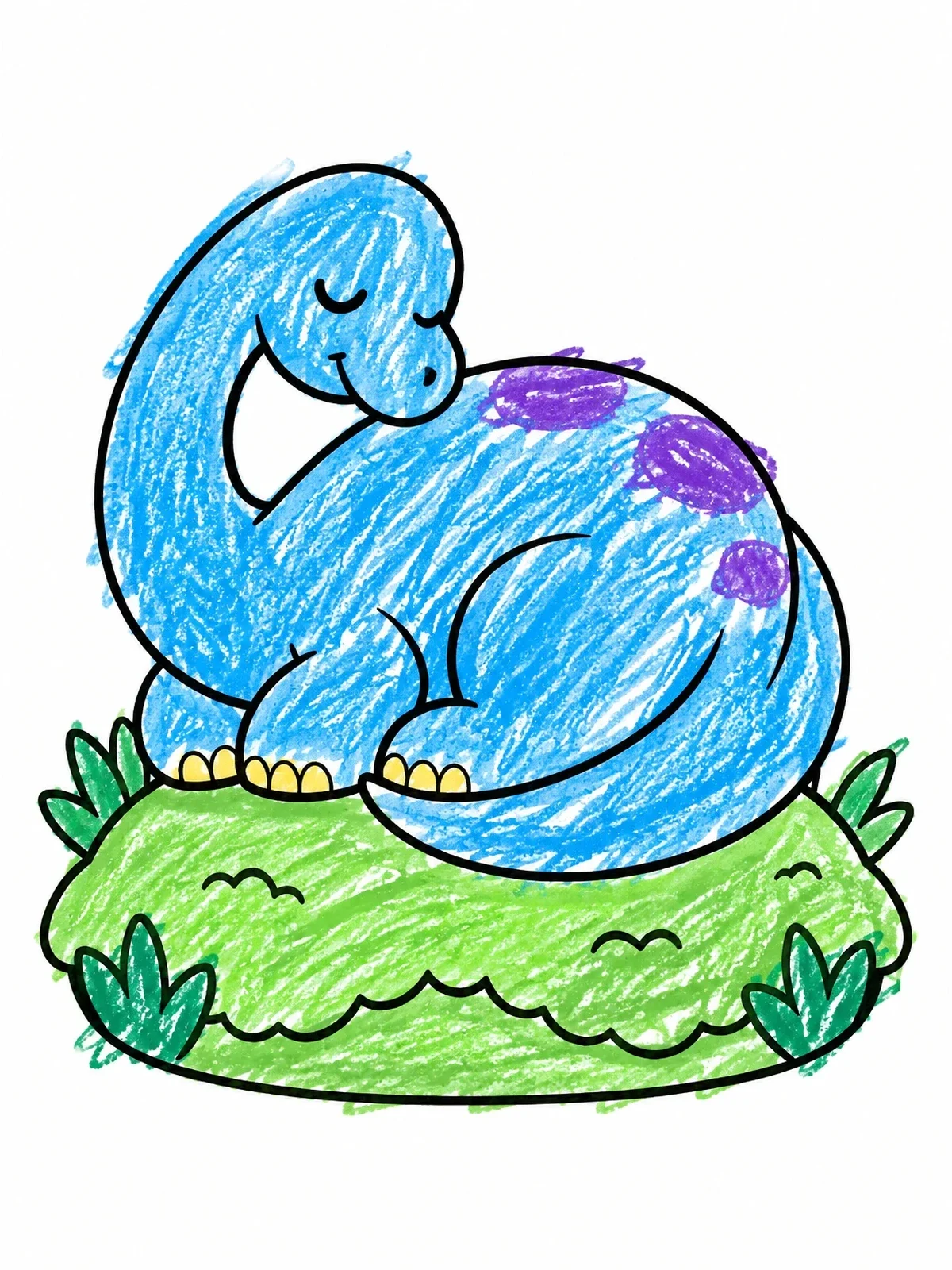 Colored example of the Sleeping Baby Brontosaurus On Mound coloring page