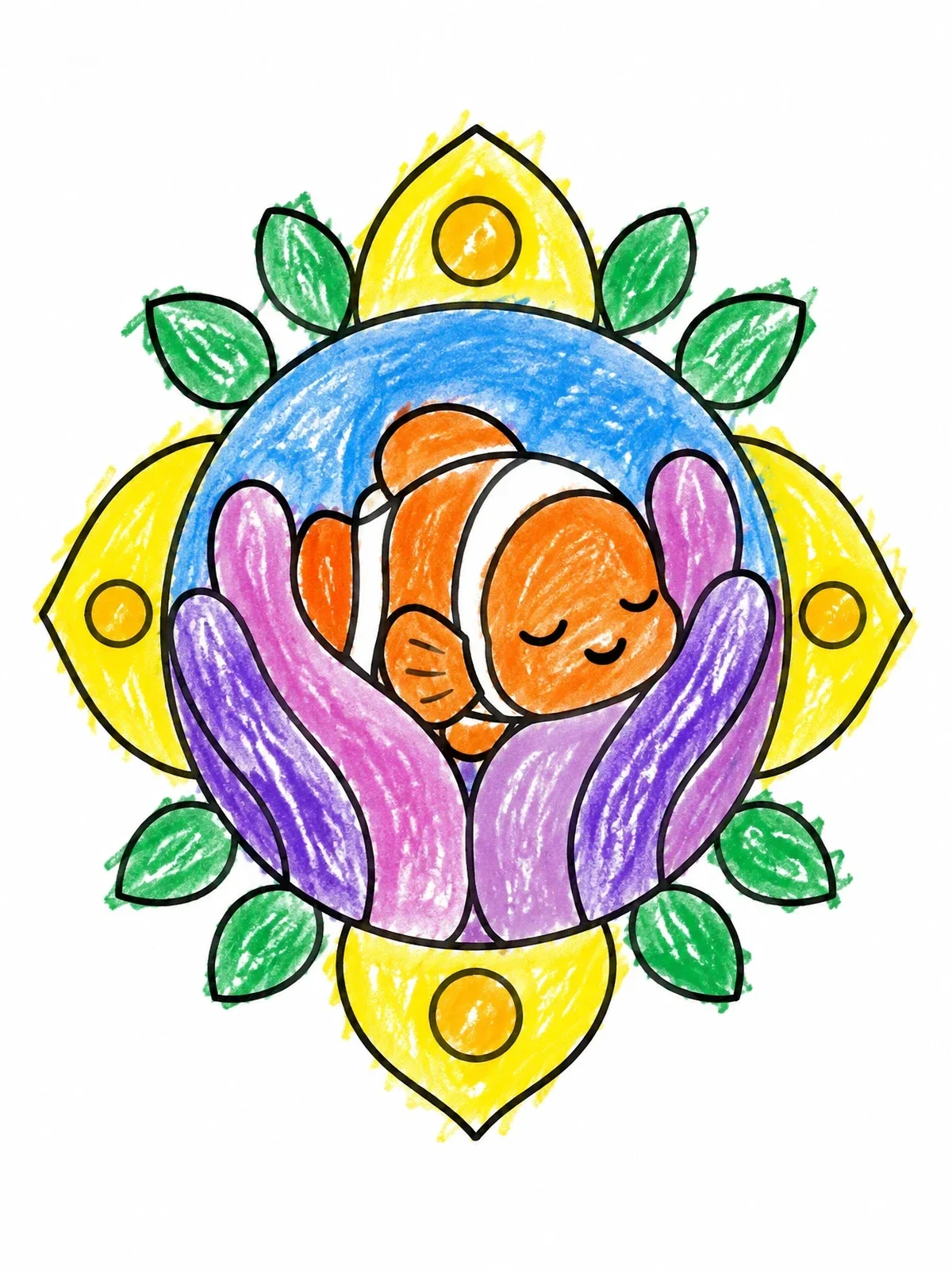 Colored example of the Sleeping Baby Clownfish In Anemone coloring page