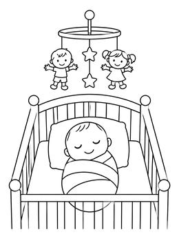 Free printable Sleeping Baby In A Crib With Mobile coloring page