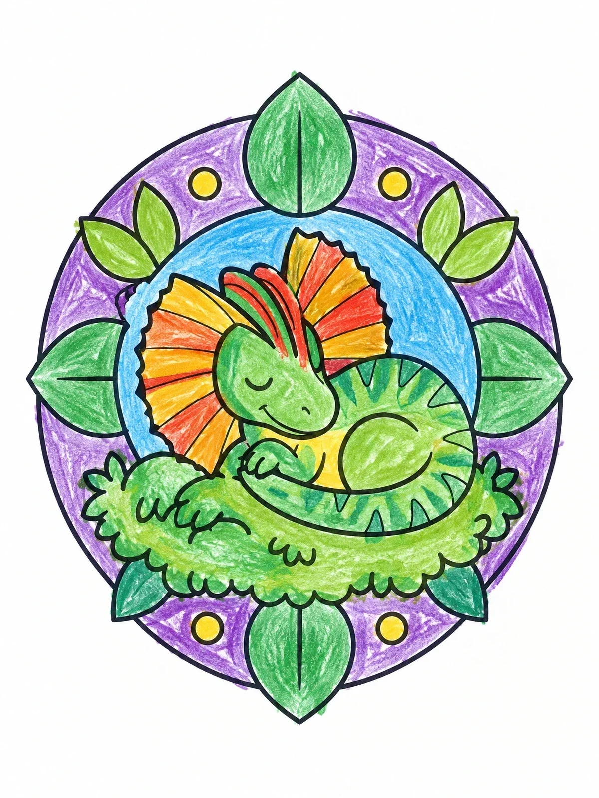 Colored example of the Sleeping Baby Dilophosaurus In Frame coloring page