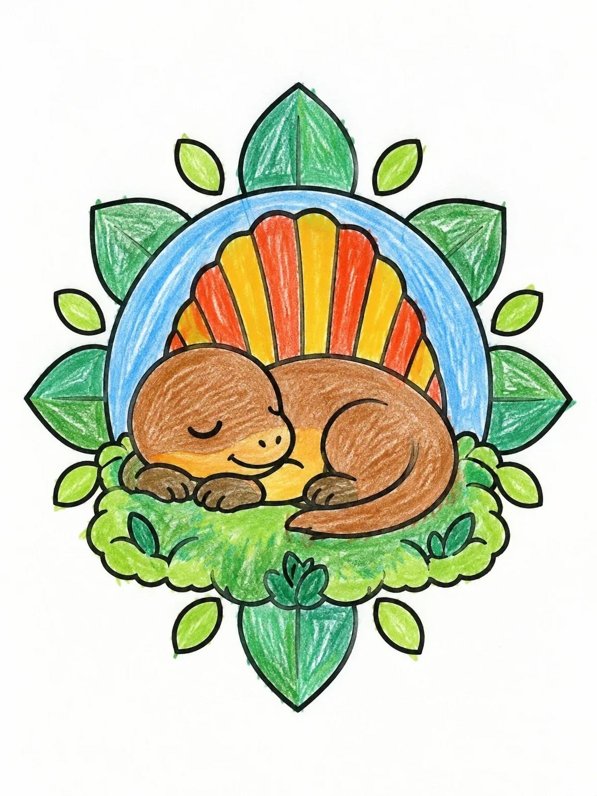 Colored example of the Sleeping Baby Dimetrodon In Nest coloring page