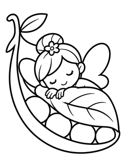 Free printable Sleeping Baby Fairy In A Pea Pod coloring page