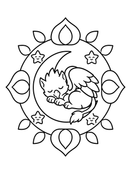 Free printable Sleeping Griffin On Crescent Moon coloring page