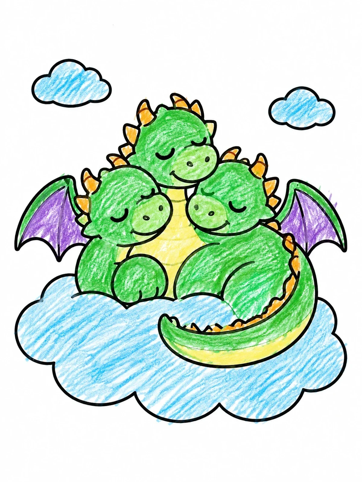 Colored example of the Sleeping Baby Hydra On Cloud coloring page