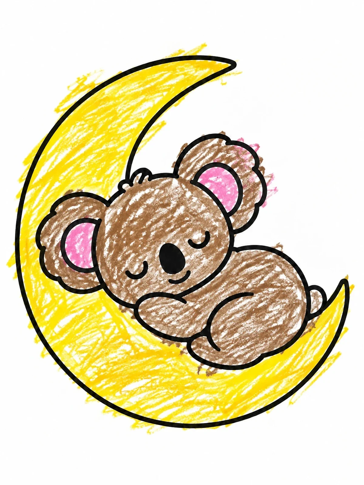 Colored example of the Sleeping Baby Koala On Crescent Moon coloring page