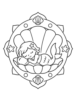 Free printable Sleeping Baby Mermaid In Seashell coloring page