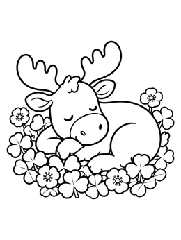 Free printable Sleeping Baby Moose In Clover coloring page