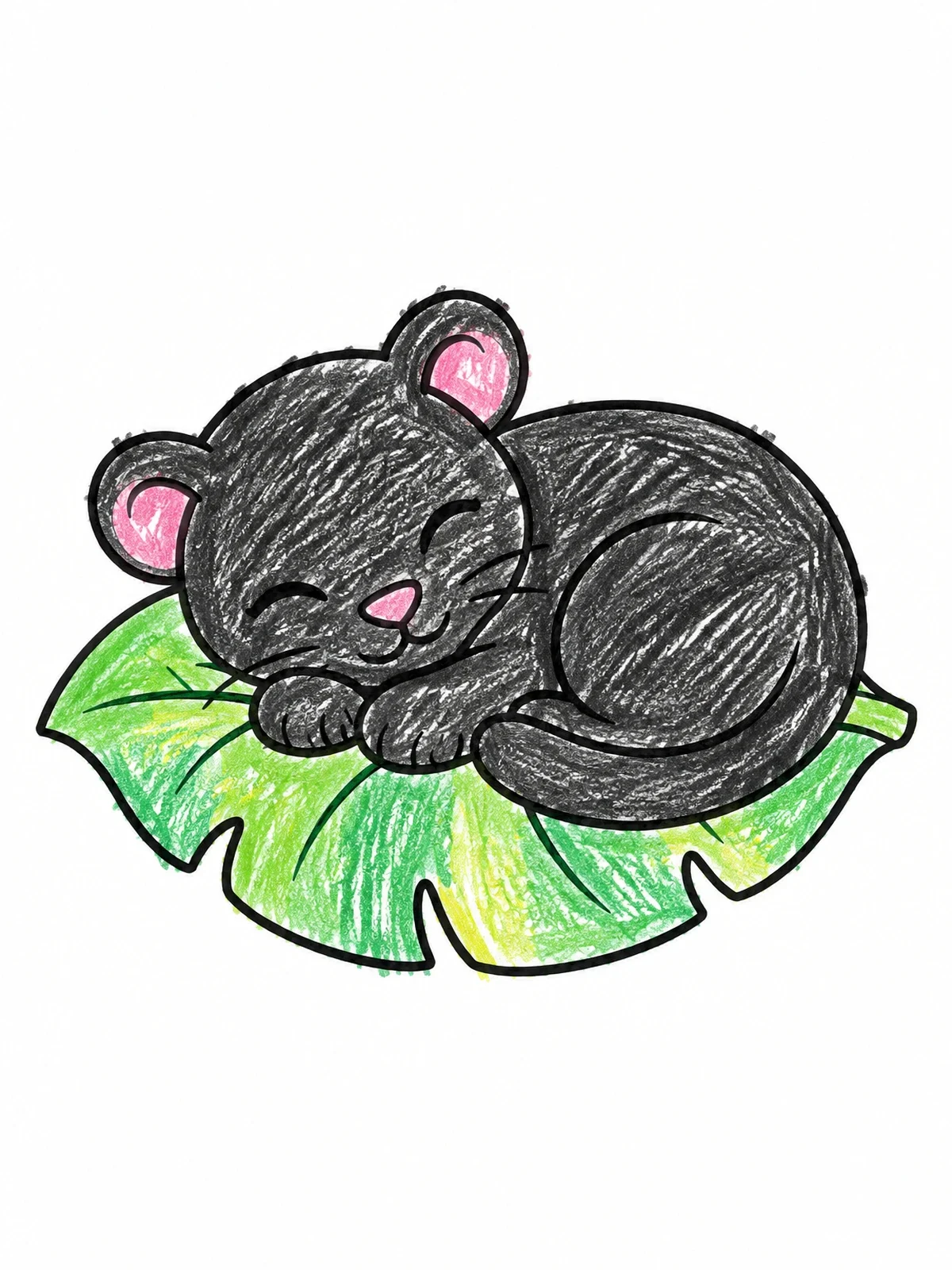 Colored example of the Sleeping Baby Panther On Leaf coloring page