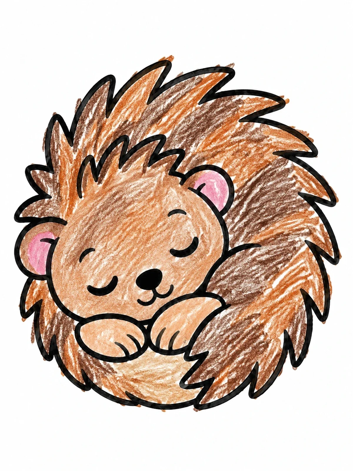 Colored example of the Sleeping Baby Porcupine Curled Up coloring page