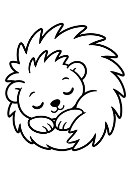 Free printable Sleeping Baby Porcupine Curled Up coloring page