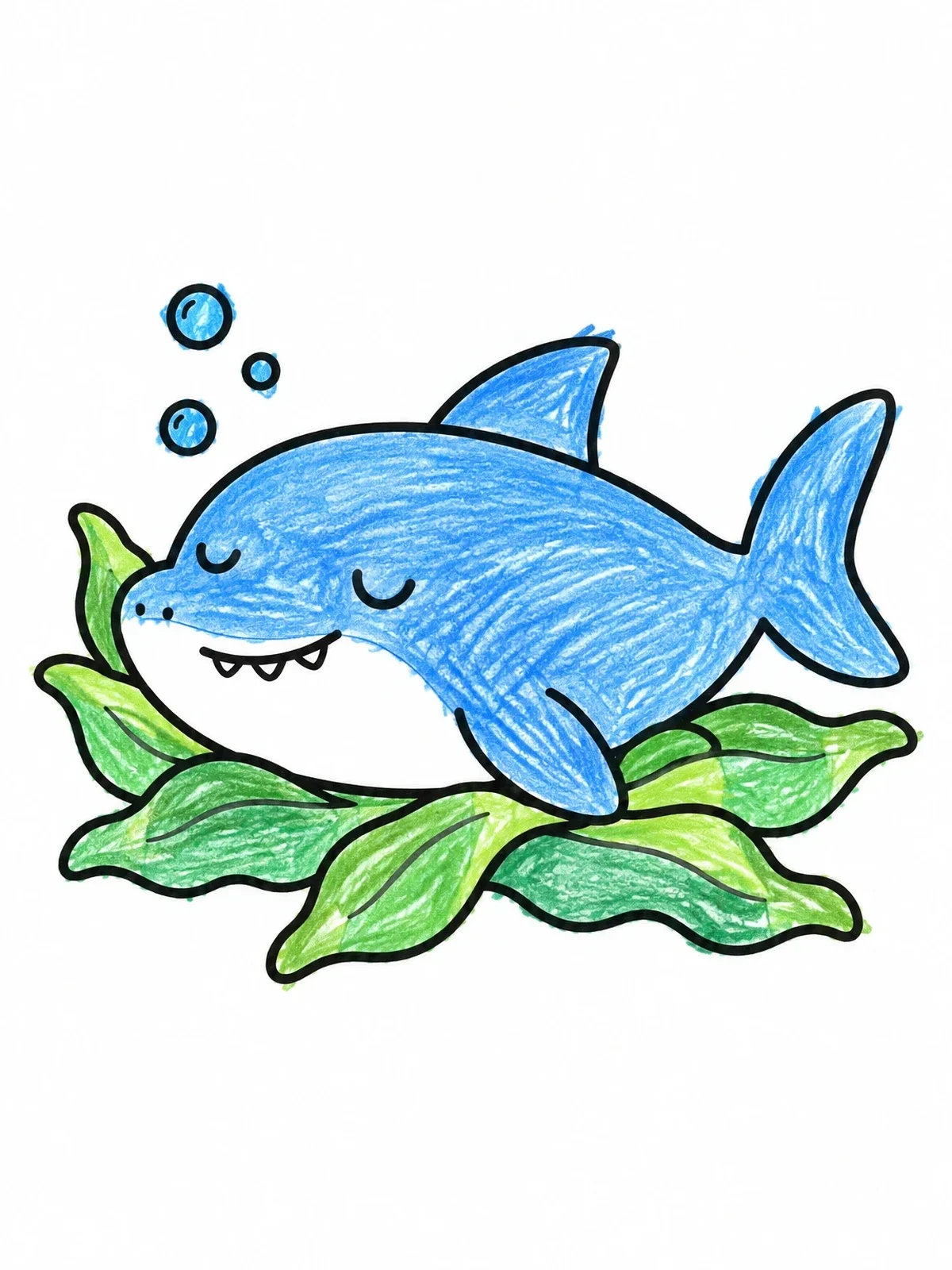 Colored example of the Cute Sleeping Shark On Seaweed coloring page