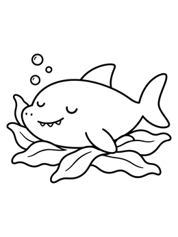 Free printable Cute Sleeping Shark On Seaweed coloring page