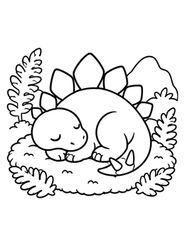 Free printable Sleeping Baby Stegosaurus On Moss Bed coloring page
