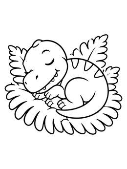 Free printable Sleeping Baby Tyrannosaurus On Leaves coloring page