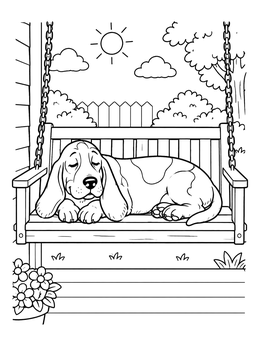 Free printable Sleeping Basset Hound On Porch Swing coloring page