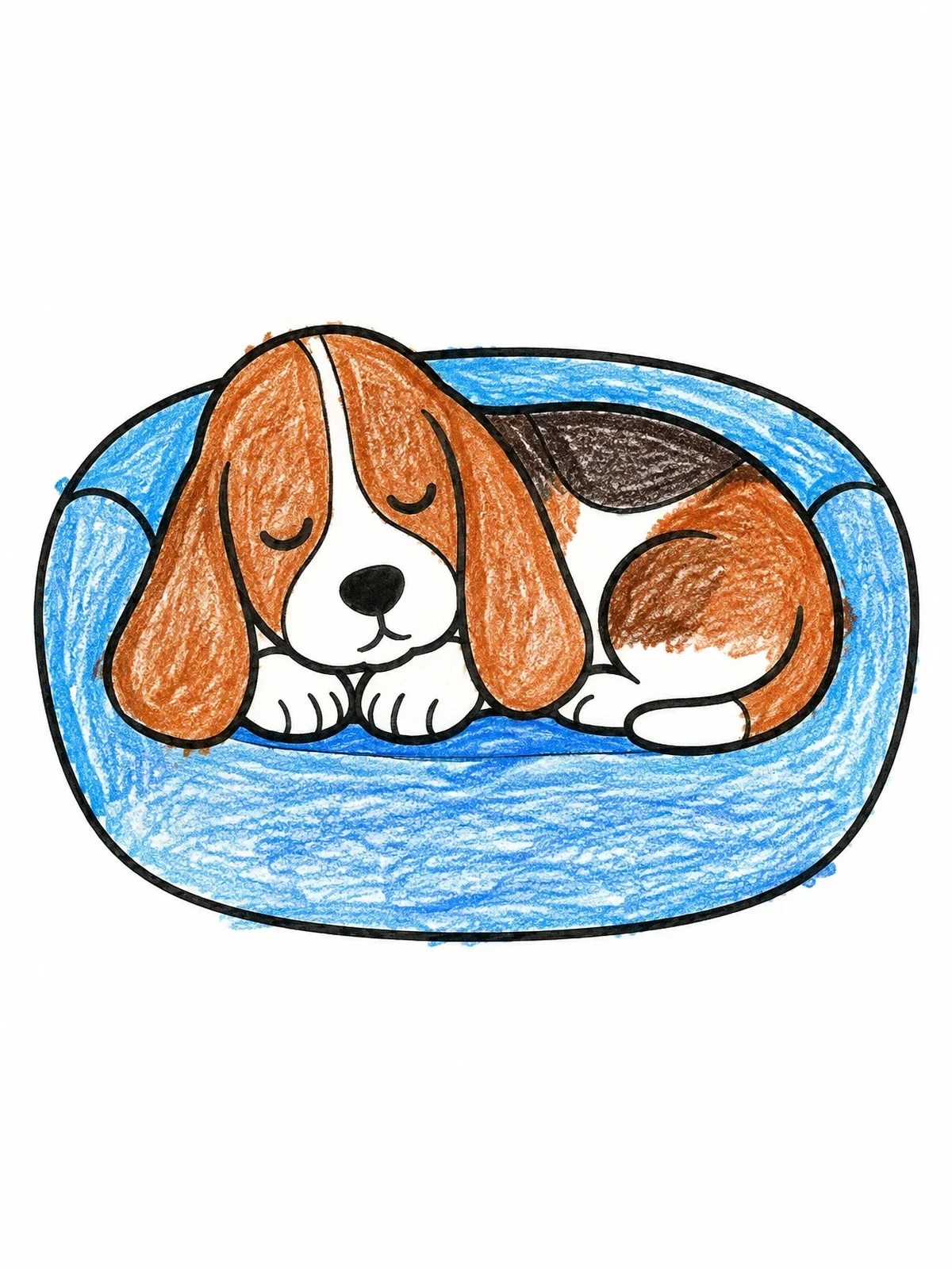 Colored example of the Sleeping Basset Hound Puppy In Bed coloring page