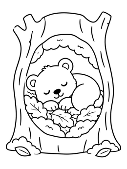 Free printable Sleeping Bear Cub In Tree Hollow coloring page