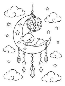 Free printable Sleeping Bear Moon Dream Catcher coloring page
