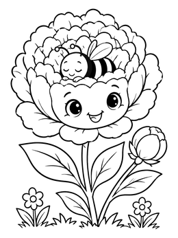 Free printable Sleeping Bee In A Peony Flower coloring page