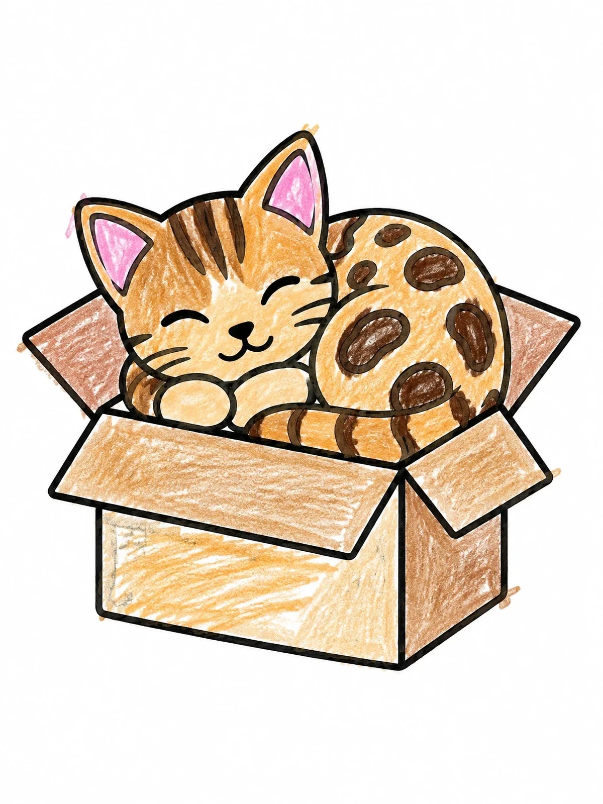 Colored example of the Bengal Kitten Sleeping In A Box coloring page